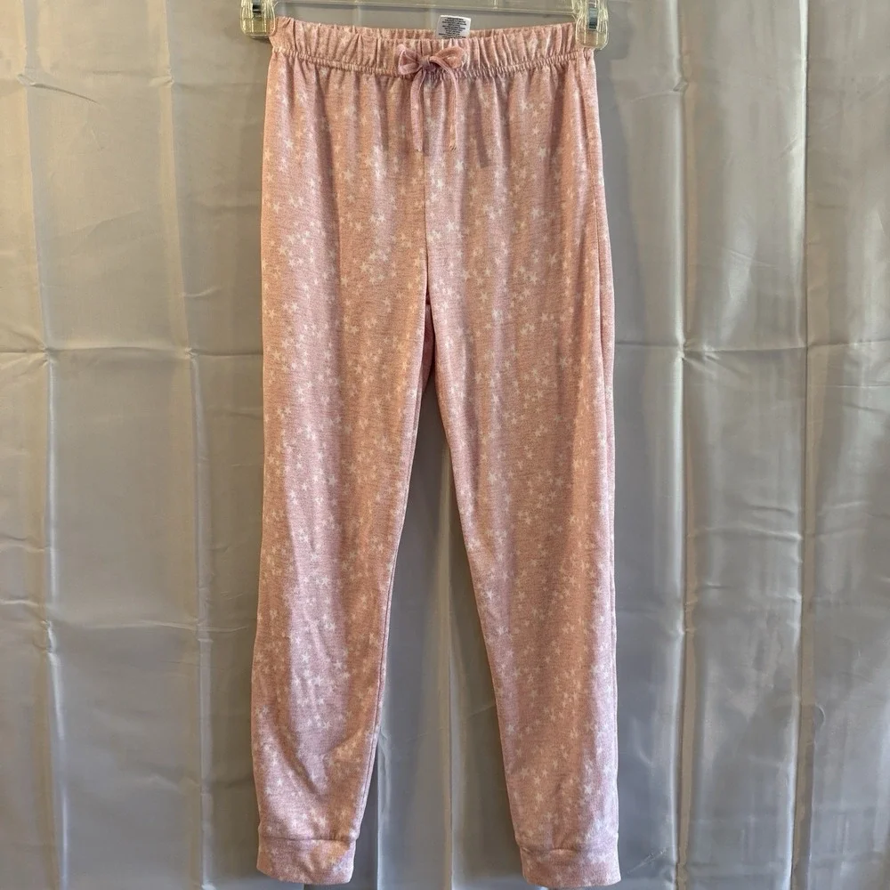 Girls M 8/10 Pajama Set‎ Pink White Stars Pjs Pants Long Sleeve